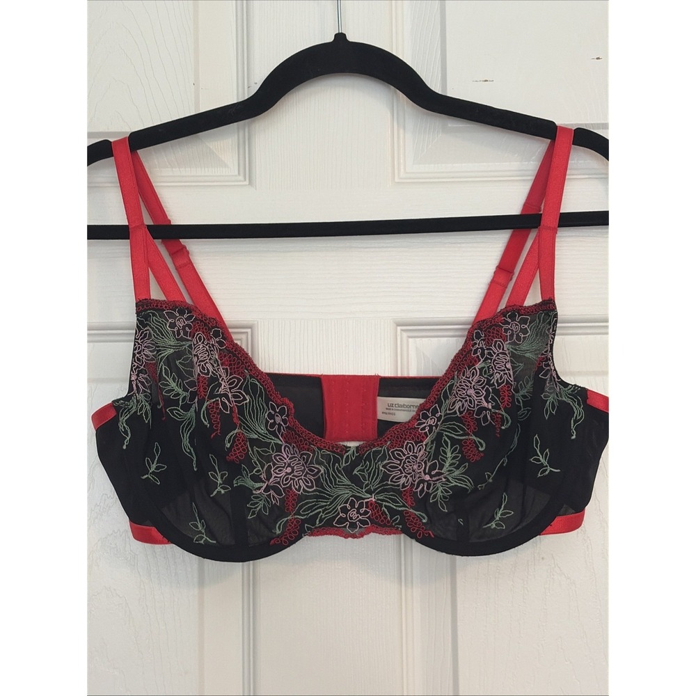 Liz Claiborne Bra Womens 36D Embroidered Floral Mesh Underwired Eyehook
